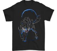 Abstract Wolf with The Moon Werewolf Lycan Mens T-Shirt 100% Cotton Black 2XL