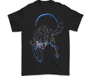 Abstract Wolf with The Moon Werewolf Lycan Mens T-Shirt 100% Cotton Black 2XL