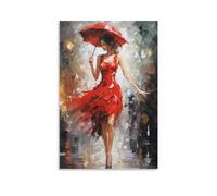 Abstract Woman Canvas Wall Art for Bedroom Red Dress Walking in The Street Graffiti Figure Wall Decor Poster for Room Aesthetic