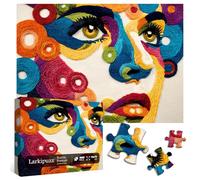 Abstract Woman Face Jigsaw Puzzles 1000 Pieces for Adults, Larkipuzz Colorful Elegant Lady Puzzle Embroidery, Hard Challenging Aesthetic Art Theme as Home Decor