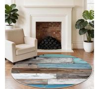 Abstract wooden planks Round Rug 100 cm for Under Table, Rustic Distressed Washable Non-Slip Circle Carpet, Low-Pile Rug Floor Mat for Dining Room & Living Room, Multicoloured