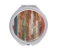 Abstract Wooden Texture Background Brown Pattern Folding Make Up Mirror, Compact 2X/1X Magnification Mirror, Women Portable Travel Makeup Mirror 2.4 x 2.4 inch