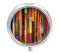 Abstract Wooden Texture Background Brown Pattern Iron Pill Box Case Organizer with Internal Separate Plastic Dividers, Travel Small Medicine Bag Holder Carrier Round Container