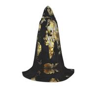 Abstract World Globe Print Halloween Hooded Cloak for Teenagers 35"-55" Halloween Robe Cape with Hood Medieval Cosplay Wizard Witch Costumes