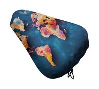 Abstract World Map Bike Seat Cushion Waterproof Bicycle Seat Cover with Drawstring Comfort Dustproof Rain Proof Protection Bike Seat for Outdoor Most Bicycles Mountain Road Bikes