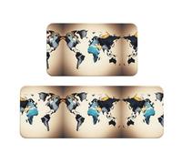 Abstract World Map Christmas Kitchen Mats, 2pcs Cushioned Kitchen Mats for Floor, Non Slip Mat for Kitchen, Floor