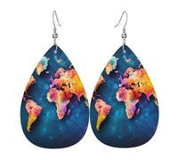 Abstract World Map Earrings for Women Teardrop Leather Earring Double Sided Drop Dangle Earrings Lightweight Women's Ear Accessories Jewelry Fashion Birthday Gift
