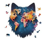 Abstract World Map Jigsaw Puzzle 175PCS Wolf Head Design Puzzle Wooden Jigsaw Puzzles for Adults Families