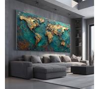 Abstract World Map Large Canvas Wall Art Contemporary Earth Canvas Print Vintage Texture Artwork for Living Room Bedroom Home Decor, Frameless 50x100 cm