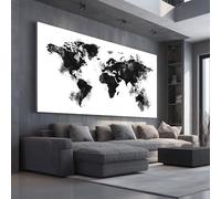 Abstract World Map Large Canvas Wall Art Ink Splash Earth Painting for Living Room Bedroom, Frameless Canvas Wall Art Modern Geography Pictures Home Decor 50x100cm