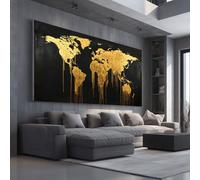Abstract World Map Large Painting Art Luxury Earth Poster Canvas Wall Art for Living Room, Modern Fluid Pictures for Living Room Home Decorative 70x140cm Frameless
