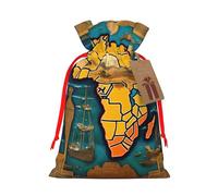 Abstract World Map Print Christmas Drawstring Gift Bags With Cards For Xmas Party Decorations Holiday