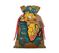 Abstract World Map Print Christmas Drawstring Holiday Candy Bag Xmas Sacks Reusable Wrapping Bags Party Favor