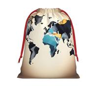 Abstract World Map Print Drawstring Present Bag Wrapping Reusable Bag Present Wrap Bags for Christmas