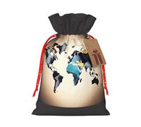 Abstract World Map Print Gift Reusable Drawstring Pouches For Party Favors Seasonal Winter Celebration Bags