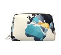 Abstract World Map Print Leather Makeup ba Leather Makeup Bag - Stylish Travel & Toiletry Companion