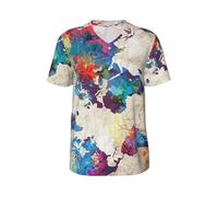 Abstract World Map Print Men's Baseball Jersey Team Casual T Shirts Short Sleeve White