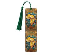 Abstract World Map Print Wooden Bookmarks with Tassels, Wood Book Markers for Book Lovers, Teachers & Present