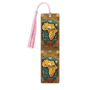 Abstract World Map Print Wooden Bookmarks with Tassels, Wood Book Markers for Book Lovers, Teachers & Present