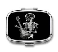 Abstract X-Ray Skull Skeleton Guitar Pill Case 2 Compartments Metal Small Pill Box Travel Pill Organizer Portable Medicine Container Mini Daily Pill Holder Vitamin Container Fish Oil
