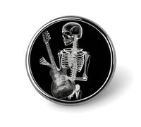 Abstract X-ray Skull Skeleton Playing Guitar Badge Holder Exquisite Round Badge with Picture Pin DIY Button Badges Personalized Metal Button Pin Fashion Brooch Crafts Gifts Clothes Decorative Pins