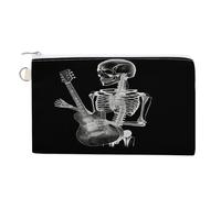 Abstract X-ray Skull Skeleton Playing Guitar Coin Purse with Zipper Coin Wallet Coin Pouch Canvas Change Purse Pouch Zero Wallet Coin Bag