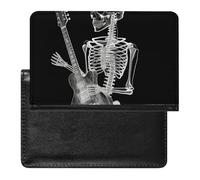 Abstract X-ray Skull Skeleton Playing Guitar Passport Holder & Travel Wallet Passport Cover Protector Essentials with Credit Card Slots