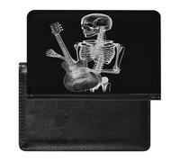 Abstract X-ray Skull Skeleton Playing Guitar Passport Holder Vaccine Card Holder Travel Document Organizer Credit Card Organizer for Women/Men
