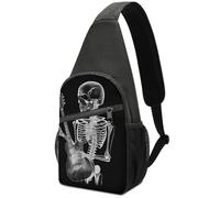 Abstract X-ray Skull Skeleton Playing Guitar Sling Bag Crossbody Waterproof Chest Bag, Lightweight Sling Crossbody Shoulder Bag for Men Women Durable Oxford Cloth Outdoor Travel Hiking Cycling Chest P