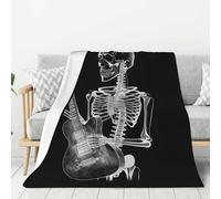 Abstract X-Ray Skull Skeleton Playing Guitar Throw Blanket Ultra Soft Cozy Fleece Blanket Lightweight Warm Bed Blanket All Season for Home Living Room Sofa Couch Bed 40"X30"