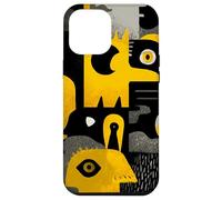 Abstract Yellow Black Faces Modern Art Pattern Case for iPhone 12 Pro Max