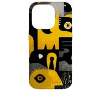 Abstract Yellow Black Faces Modern Art Pattern Case for iPhone 14 Pro