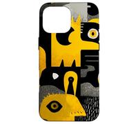 Abstract Yellow Black Faces Modern Art Pattern Case for iPhone 16 Pro Max
