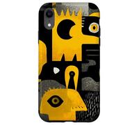 Abstract Yellow Black Faces Modern Art Pattern Case for iPhone XR
