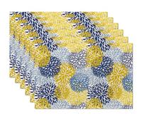 Abstract Yellow Blue Dahlia Flower Placemats Set of 6,Table Mats Non-Slip Heat Resistant Washable Placemat for Party Kitchen Dining Table Decoration Indoor Outdoor