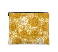 Abstract Yellow Cosmetic Bag, Modern Swirl Pattern Travel Pouch for Women, Portable Canvas Zipper Organizer, Everyday Skincare Toiletry Bag, Yellow, 7x9 Inch, Cosmetic