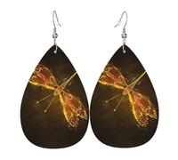 Abstract Yellow Dragonfly Ladies Leather Earrings Teardrop Drop Print Earrings Fashion Lightweight Daily Wear Party Date