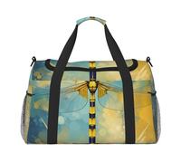 Abstract yellow Dragonfly Print Travel Duffel Bag for Men & Women, Foldable Travel Bags and Spacious Weekender Tote Bag for Storage Toiletry Luggage Personal Item, Black, L