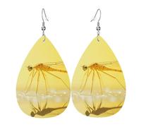 Abstract Yellow Dragonfly1 Print Leather Dangle Earrings For Women Elegant Drop Earrings Lightweight Fashion Jewelry