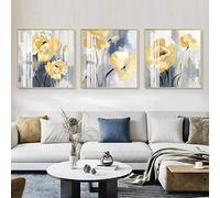 Abstract Yellow Floral Painting Modern Posters Canvas Painting Wall Art Print Pictures Over the Sofa Home Interior Decor-50x50cmx3 No frame