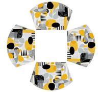 Abstract Yellow Grey White Lines PVC Placemats Set of 5 for Round Table, Heat-Resistant 4 Wedge Placemats & 1 Round Centerpiece Table Mat, Washable Place Mats for Kitchen Dining Table Placemat