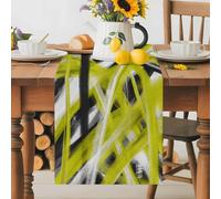 Abstract Yellow Waves Table Runner 13x72 Inches Long Modern Minimalist Yellow Black White Crossed Lines Cotton Linen Table Runner Burlap Style for Dinner Table Party Decor Tabletop Decorations