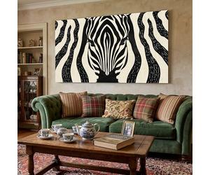 Abstract Zebra Canvas Wall Art Framed Graphic Stripe Artwork Animal Print Pattern Wall Decor for Bedroom, Living Room Hallway or Entryway Home Decoration with Hooks Nails 80x120 cm