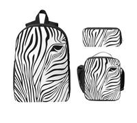 Abstract Zebra Print Backpack Set for Girls Boys with Lunch Bag Pencil Case Animal 3 Pieces School Bags Insulated Lunchbox Gifts for Women Men