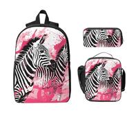 Abstract Zebra Striped Backpack Set for Girls Boys with Lunch Bag Pencil Case Wildlife Animal 3 Pieces School Bags Insulated Lunchbox Gifts for Women Men