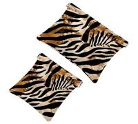 Abstract Zebra Tiger Leopard Skin Brown and Black Colors Pocket Cosmetic Bag, Waterproof Squeeze Makeup Bag No Zipper Self-Closing, Portable Mini Travel Storage for Headphones Jewelry