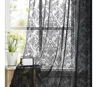 Abstractex Black Lace Net Curtains 54 Inches Long Damask Floral Sheer Panels for Bedroom Luxury Vintage Light Filtering Victorian Rod Pocket Window Treatment Sets for Living Room, 54" W 2 Panels
