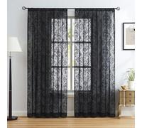 Abstractex Black Lace Net Curtains 72 Inches Long Damask Floral Sheer Panels for Bedroom Luxury Vintage Light Filtering Victorian Window Treatment Sets for Living Room, 54" W Rod Pocket 2 Panels
