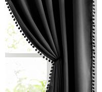 Abstractex Black Pom Pom Blackout Curtains 90 Inch for Living Room Eyelet Halloween Room Darkening Window Curtains Thermal Insulated Panels for Nursery Kids Boys Men’s Bedroom Decorative 54" W 1 Pair