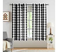 Abstractex Black White Buffalo Check Curtains 60x54 Inch Long for Bedroom Wide Gingham Farmhouse Classic Plaid Linen Textured Semi Sheer Eyelet Top Privacy Window Drapes for Living Room 2 Panels